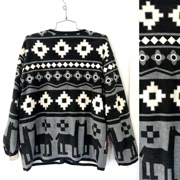 Vintage 1980’s Esprit southwestern grey black & white Aztec blanket coat jacket - Picture 4 of 12